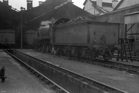 SR N15 class 738 'King Pellinore' at Nine Elms Shed, Greater London on Friday 20 Jun 1947 - J.H. Aston [275032]