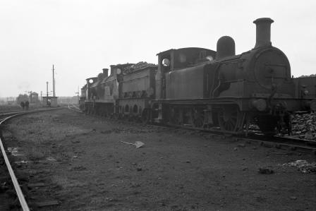 SR T class 1602 & SR F1 class 1031 & SR O1 class 1044 at Hither Green Shed, Greater London on Saturday 21 Jun 1947 - J.H. Aston [275037]