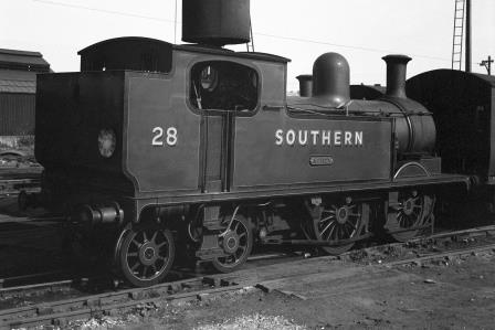SR O2 class W28 'Ashey' at Newport Shed, Isle of Wight on Saturday 23 Aug 1947 - J.H. Aston [275107]