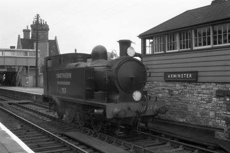 SR 757 class 757 'Earl of Mount Edgcumbe' at Axminster Station, Devon with a down light engine service on Wednesday 17 Sep 1947 - J.H. Aston [275132]