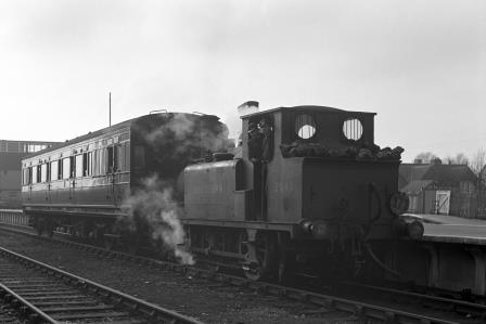 SR A1X class 2640 at Havant Station, Hampshire with the 5.33 pm to Hayling Island on Saturday 17 Apr 1948 - J.H. Aston [275190]