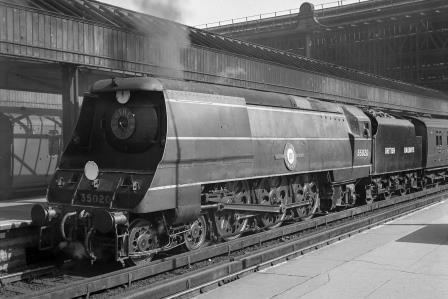 BR(S) Merchant Navy class 35020 'Bibby Line' at Waterloo Station, Greater London with the 9.00am Plymouth/Ilfracombe on Tuesday 18 May 1948 - J.H. Aston [275238]