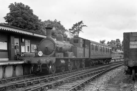 SR 0415 class 0523 at Lyme Regis Station, Dorset with the 12.02pm ex. Axminster arrival on Sunday 27 Jun 1948 - J.H. Aston [275282]
