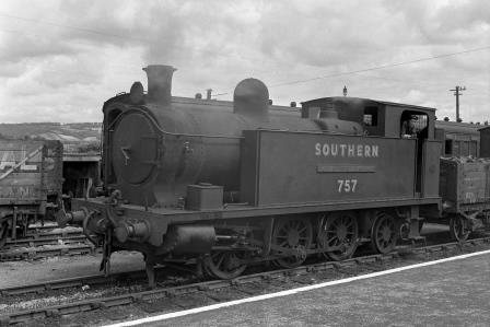 SR 757 class 757 'Earl of Mount Edgcumbe' at Bere Alston Station, Devon with a Goods for Callington on Tuesday 06 Jul 1948 - J.H. Aston [275324]