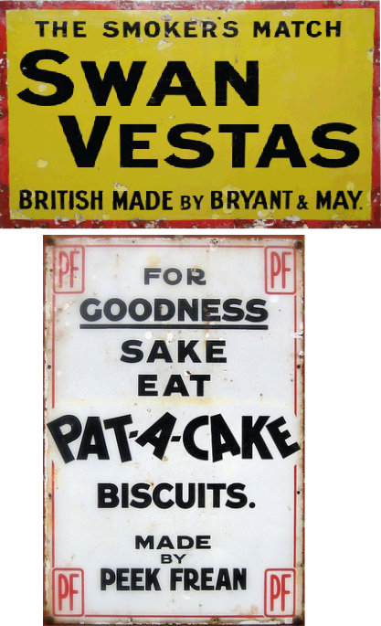 Swan Vestas+PatACake enamel advertising boards